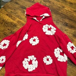 Red Mens Denim Tear Hoodie